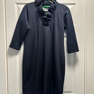 Gretchen Scott Designs Blue Sheath Dress with Ruffled Cowl Neck